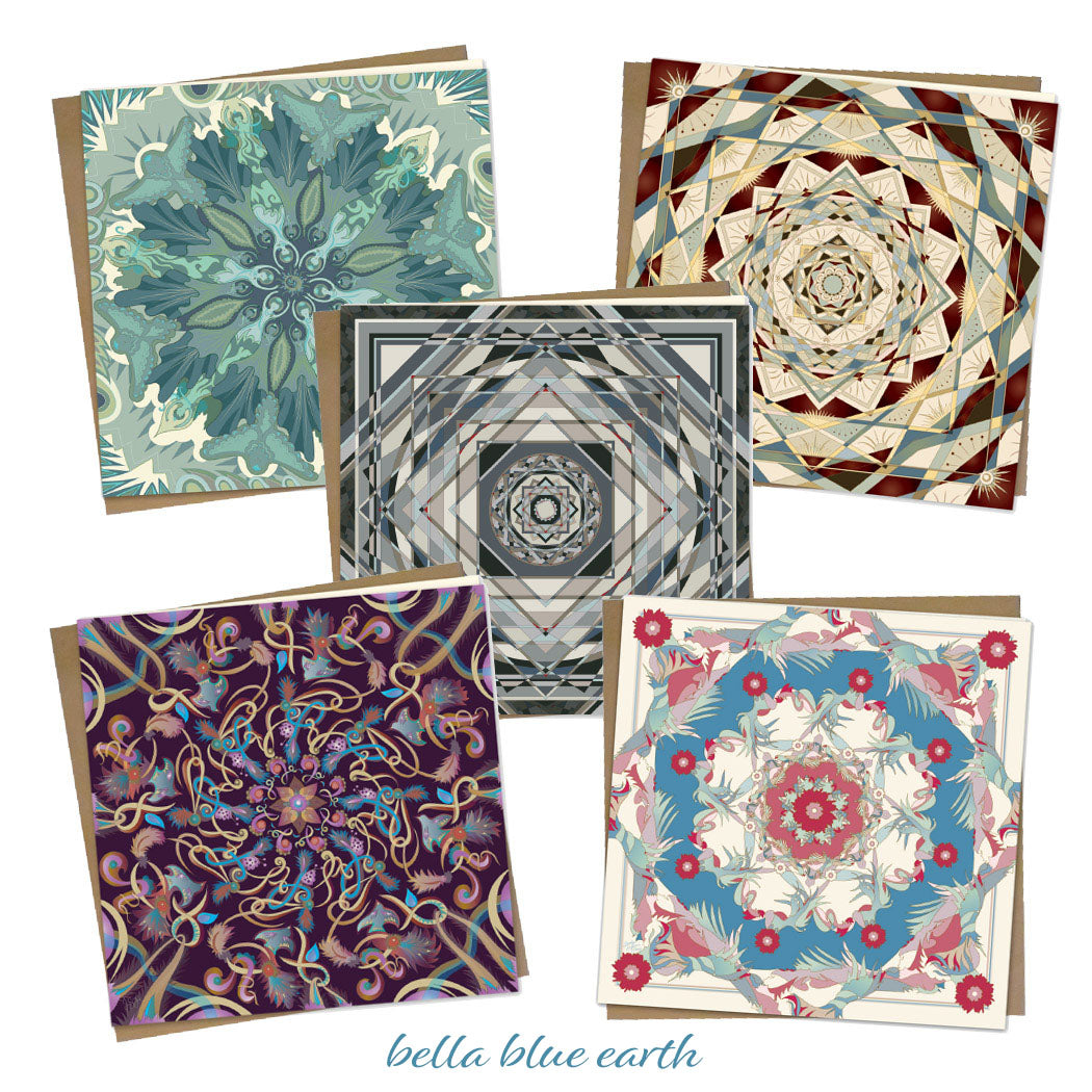 mockup showing five "Spirit Square" designs for greeting cards 