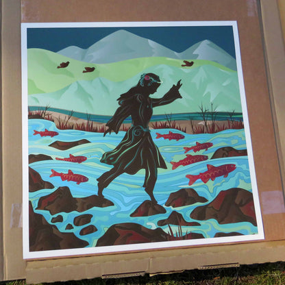 Art Print - River Rock Hop Salmon Dancer - limited edited of 10 signed