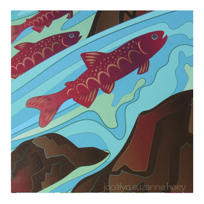 Art Print - River Rock Hop Salmon Dancer - limited edited of 10 signed