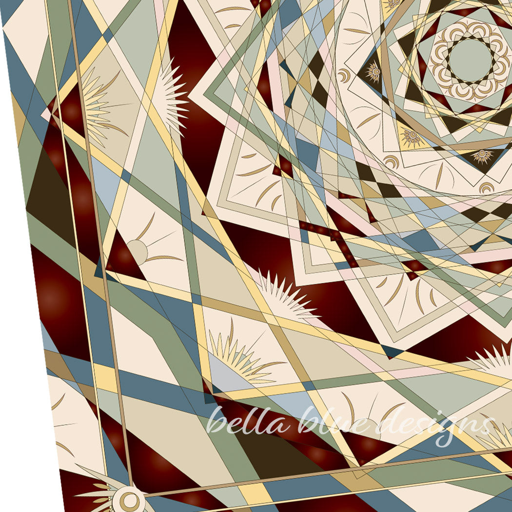 mockup for greeting card with digital design showing detailed closeup of the design geometric illustration in mandala form