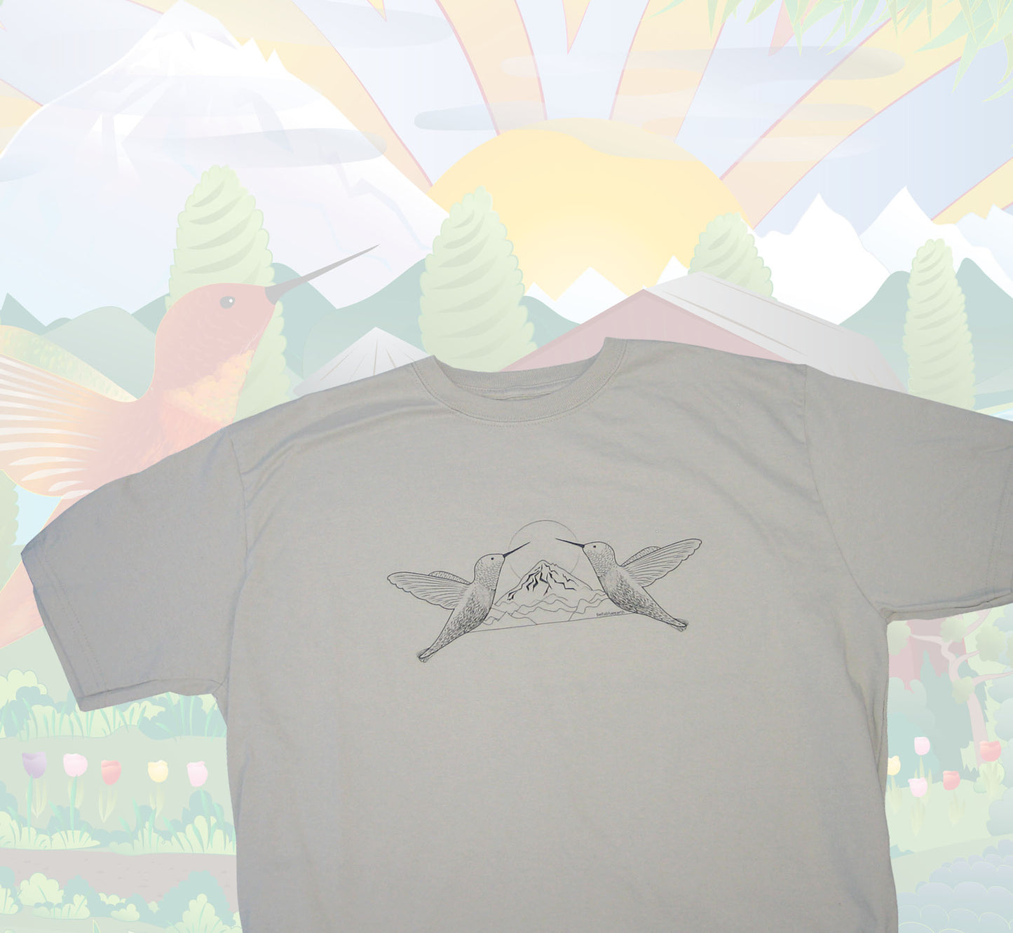 Organic Cotton Heavyweight T Shirt - "Hummingbird Sunrise"